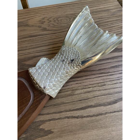 Vintage Midcentury Wood Pewter Fish Cutting Serving Board 36" Made in France - Picture 3 of 6